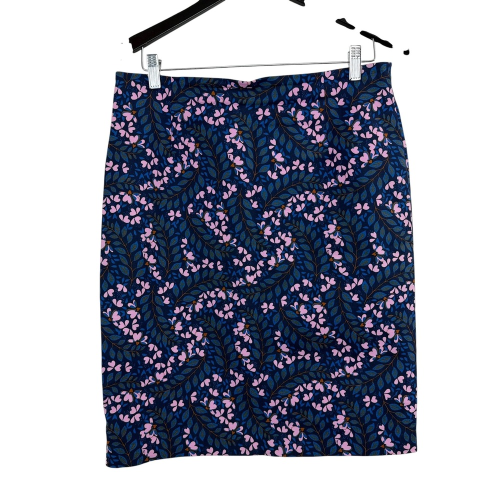 Boden Skirt Womens 10P Navy Blue Pink Floral Print Cotton Blend Pencil Skirt